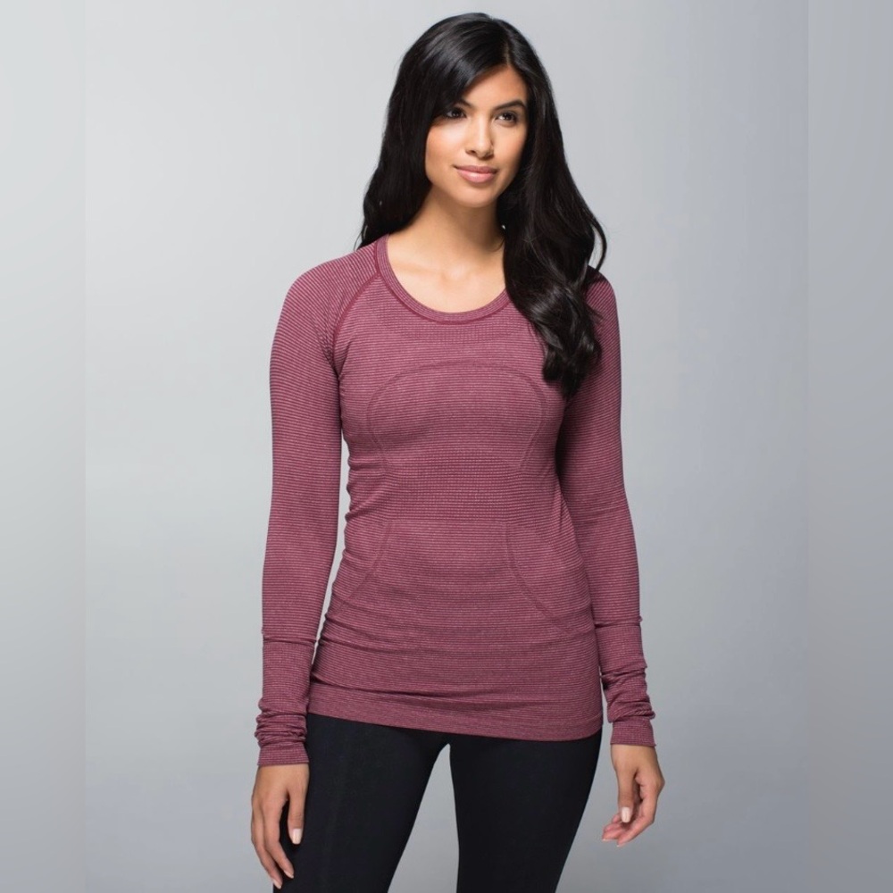 Lululemon Swiftly Tech, Crew
Tonka Stripe, Heathered Rust Berry, Size 6